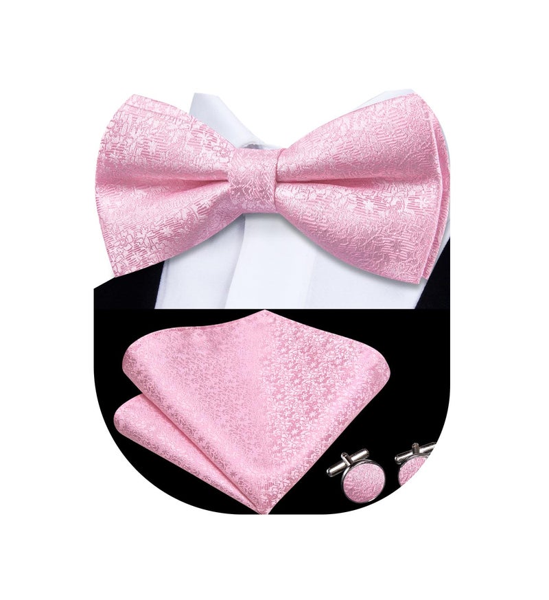 Dubulle Mens Pink Paisley Floral Bowtie Set Pre-tied Bowtie for Men and Pocket Square Set Wedding Business - Image 1